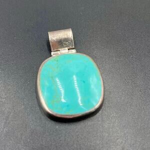 Sterling Silver Mexico Vintage Large 925 Turquoise Cabochon Pendant 23.4 grams